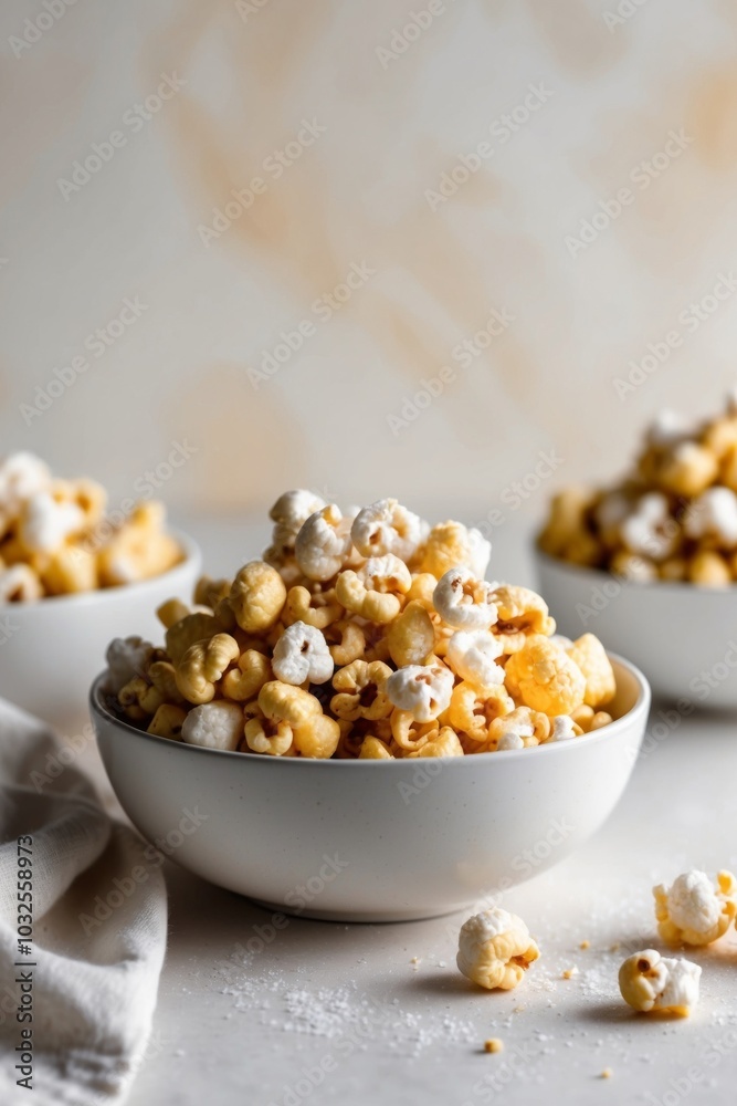 Homemade Kettle Corn with Salt in a Bowl from the Side. Homemade Kettle Corn with Salt in a Bowl from the Side.
