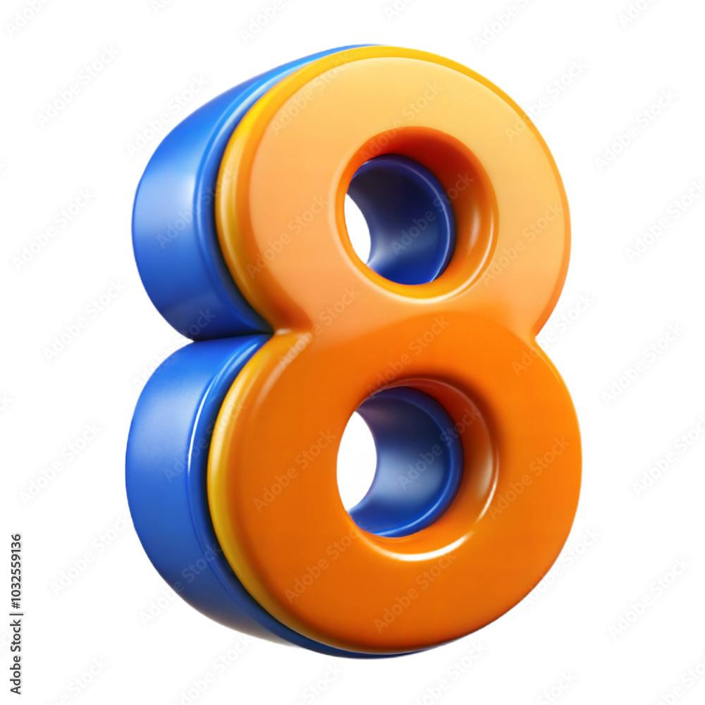 3D Number Eight in Bold Orange and Blue with a Glossy Effect and 3D Rendering 3D Number Eight in Bold Orange and Blue with a Glossy Effect and 3D Rendering