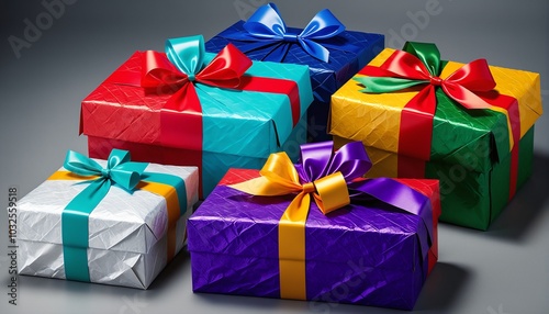 Colorful gift boxes with ribbons