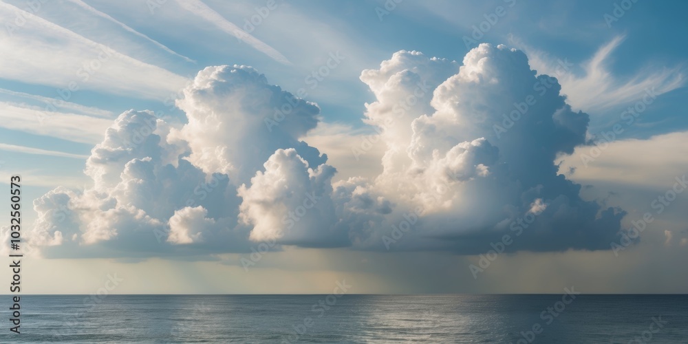 Serene Seascape with Dramatic Cloudy Sky. Serene Seascape with Dramatic Cloudy Sky.