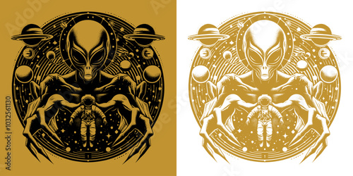 alien and astronaut vintage retro design