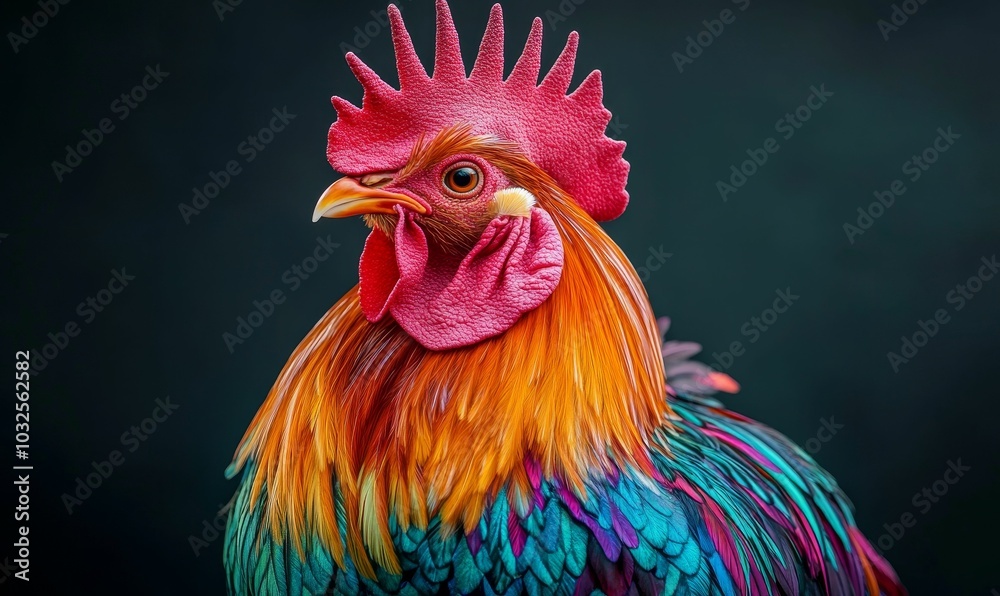 A colorful rooster with red comb and wattles. A colorful rooster with red comb and wattles.