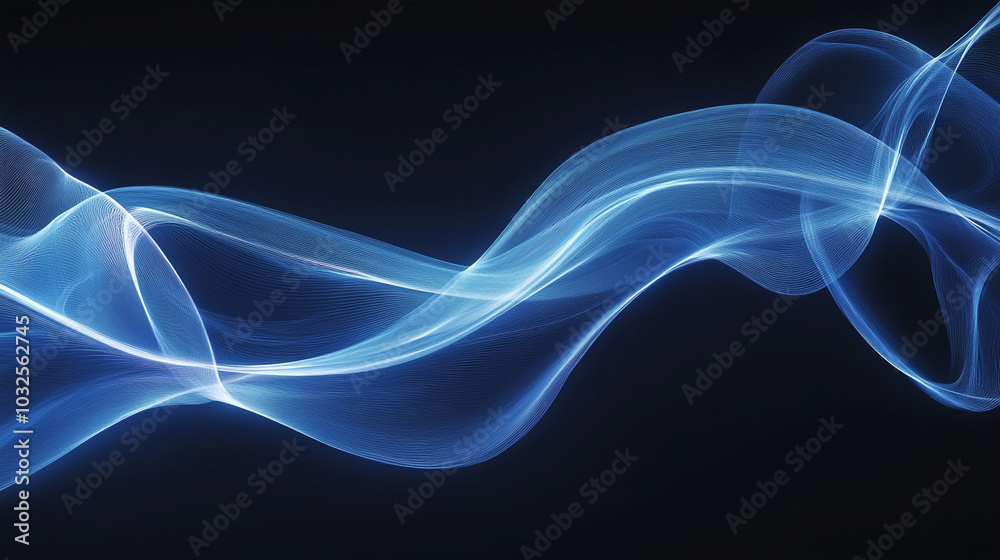 Abstract Blue Flowing Lines On Black Background Digital Art Abstract Blue Flowing Lines On Black Background Digital Art