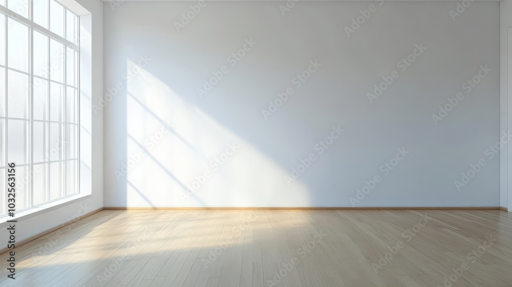 Bright Empty Room with Large Windows and Wood Floor Bright Empty Room with Large Windows and Wood Floor