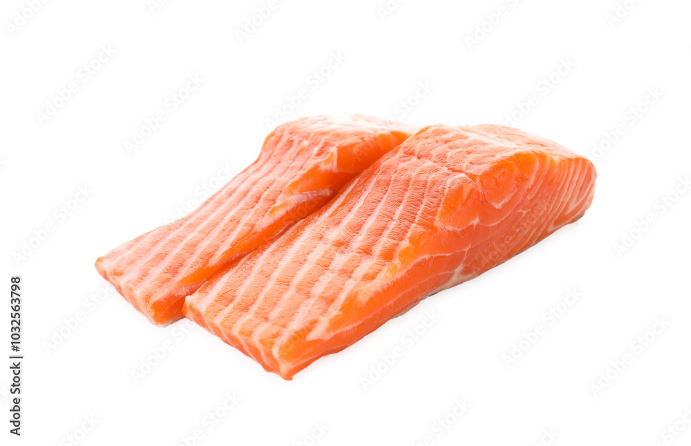 Pieces of fresh salmon isolated on white Pieces of fresh salmon isolated on white