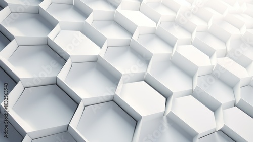 White hexagon background. Honeycomb pattern. Close-up a surface made up of hexagonal shapes. Aesthetic, geometric, futuristic and modern design