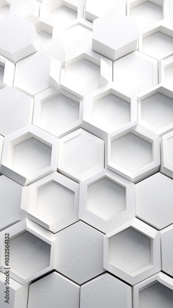 Fototapeta premium White hexagon background. Honeycomb pattern. Close-up a surface made up of hexagonal shapes. Aesthetic, geometric, futuristic and modern design
