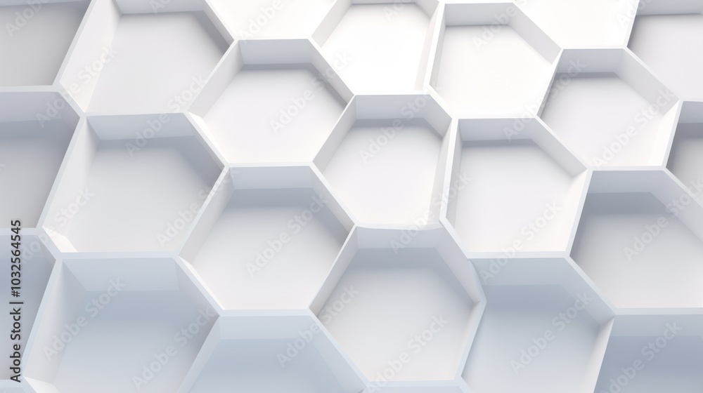 White hexagon background. Honeycomb pattern. Close-up a surface made up of hexagonal shapes. Aesthetic, geometric, futuristic and modern design