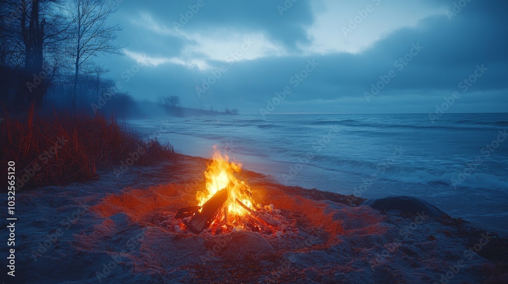 Campfire on the Beach at Dusk Campfire on the Beach at Dusk