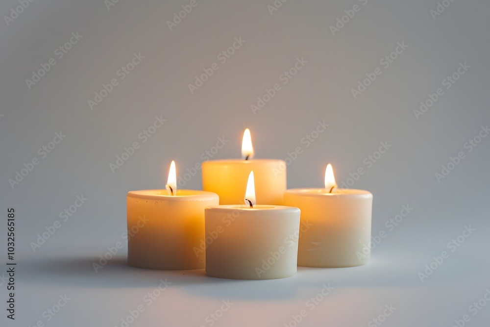 Tranquil Arrangement of Lit Candles on a Soft Background Tranquil Arrangement of Lit Candles on a Soft Background