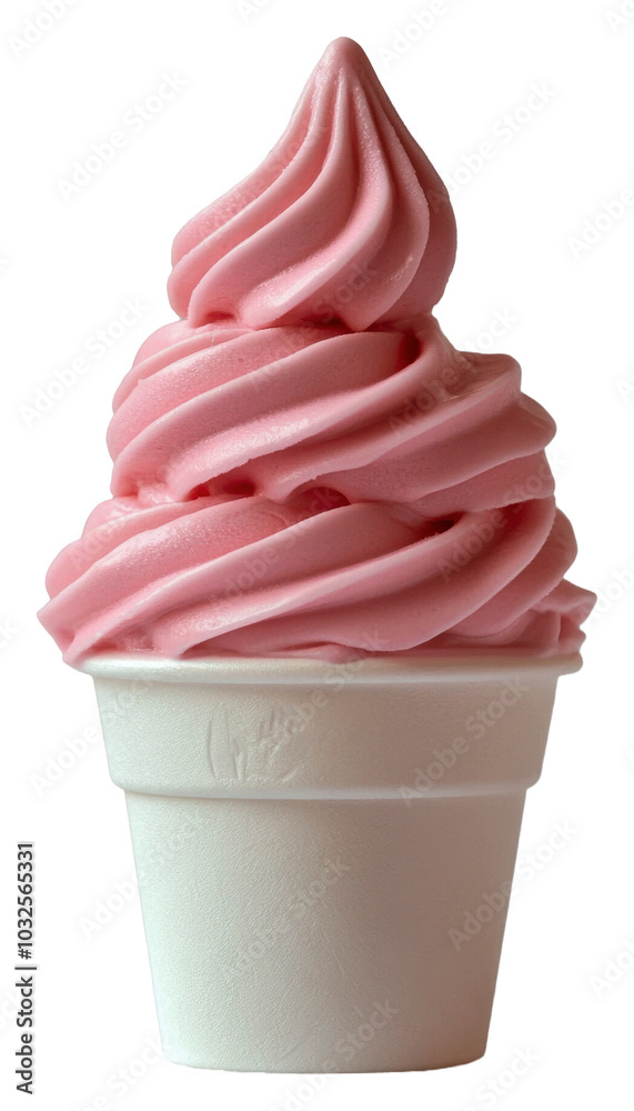 Creamy pink soft serve ice cream in a cup isolated on transparent background Creamy pink soft serve ice cream in a cup isolated on transparent background