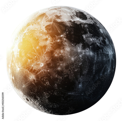 Bright full moon rising over the dark night sky isolated on transparent background