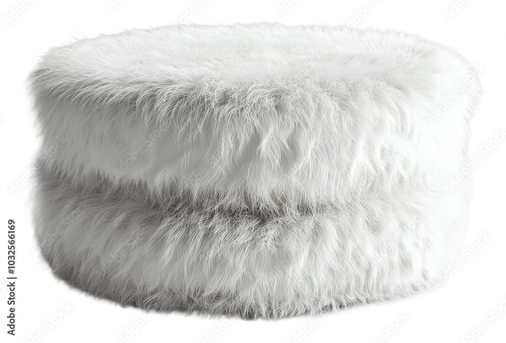 Plush white fur pouf for modern home decor styling isolated on transparent background Plush white fur pouf for modern home decor styling isolated on transparent background