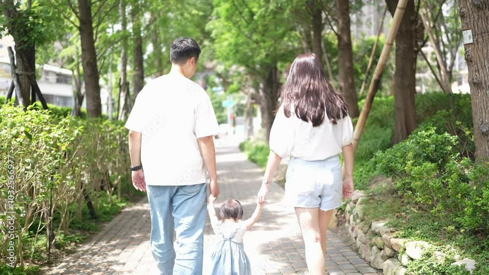 A Taiwanese family, consisting of a father in his 30s, a mother in her 20s, and their 1-year-old daughter, are walking apartment in Taichung City, Taiwan.Slowmotion, Horizontal Video. A Taiwanese family, consisting of a father in his 30s, a mother in her 20s, and their 1-year-old daughter, are walking apartment in Taichung City, Taiwan.Slowmotion, Horizontal Video.