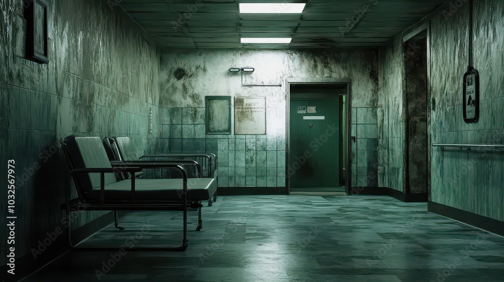 Eerie Abandoned Hallway in Darkened Environment