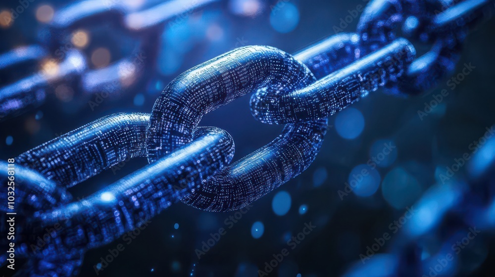 Digital Chain Links in Blue Abstract Background Digital Chain Links in Blue Abstract Background