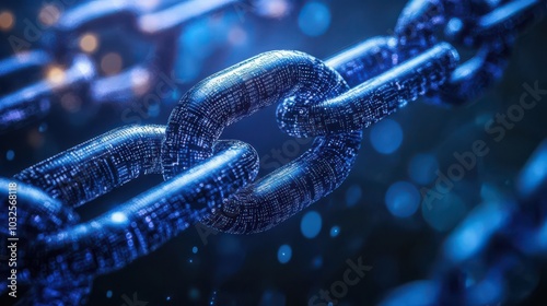Digital Chain Links in Blue Abstract Background