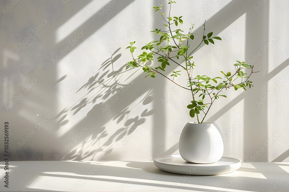 Fototapeta premium Serene Indoor Plant Arrangement with Soft Shadows