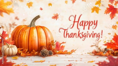 Thanksgiving Season Wallpaper With Fall Leaves and Pumpkins Written 