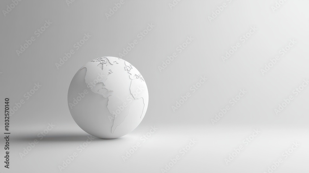 A minimalist white globe against a clean, white background, symbolizing global unity and simplicity. The image offers plenty of copy space for adding text or graphics. A minimalist white globe against a clean, white background, symbolizing global unity and simplicity. The image offers plenty of copy space for adding text or graphics.
