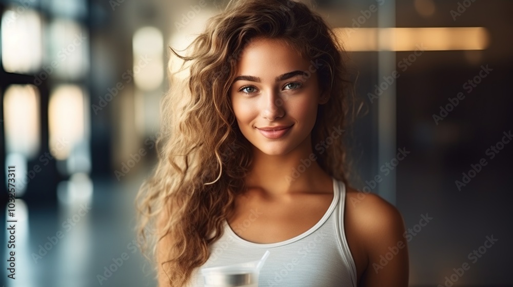 Portrait of a Smiling Woman with Long Curly Hair Portrait of a Smiling Woman with Long Curly Hair