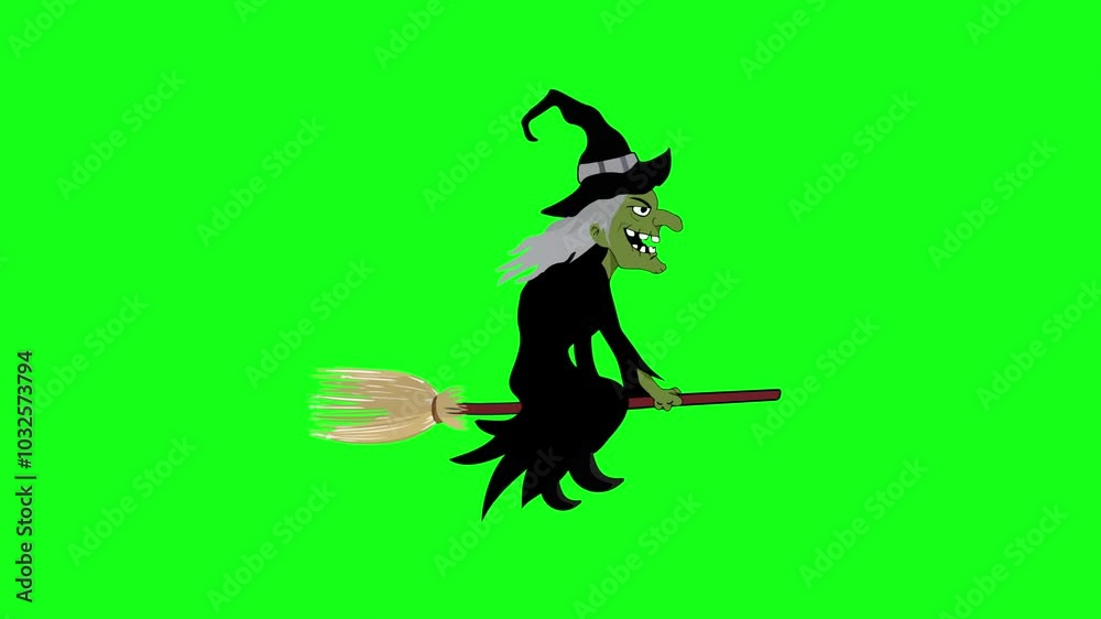 Witch flying on broomstick animated on green screen. looping vector animation for Halloween, scary, spooky, horror editing Witch flying on broomstick animated on green screen. looping vector animation for Halloween, scary, spooky, horror editing
