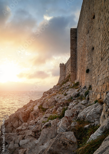 Dubrovnik City Walls at sunset, Croatia.