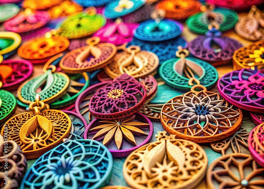 Fototapeta premium Abstract Laser Cut Earrings Design Set - Tilt-Shift Vector Illustration