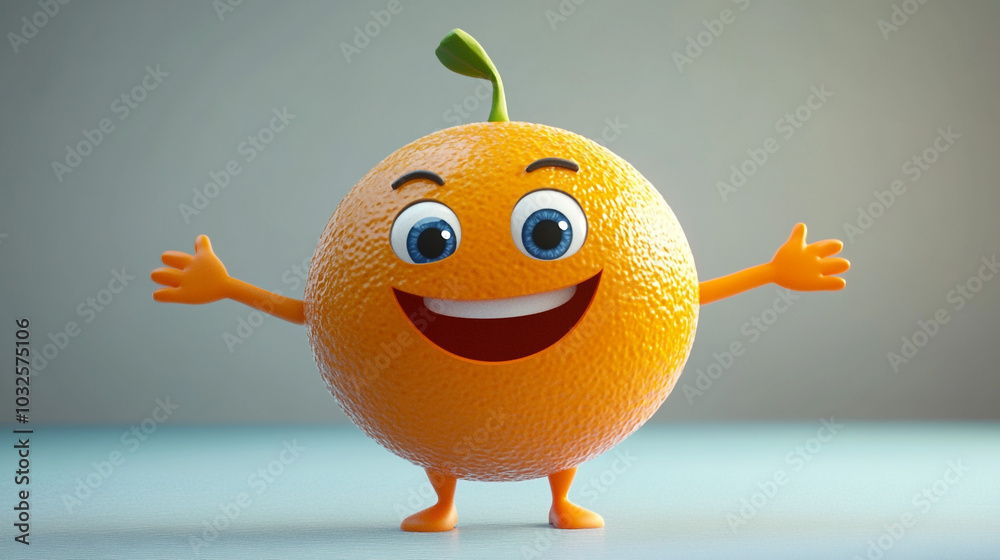 Happy Orange Cartoon Character with Big Smile and Open Arms Happy Orange Cartoon Character with Big Smile and Open Arms