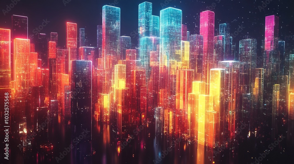 Fototapeta premium Digital colorful shiny blocks city abstract art design graphic 