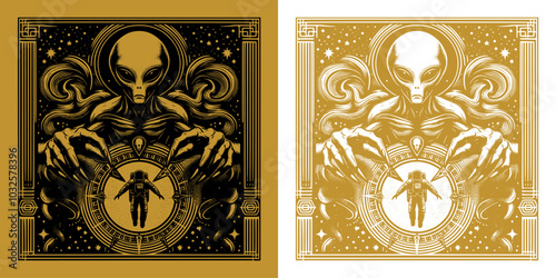 astronaut with scary alien vintage design