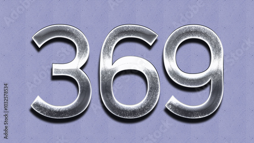 3D Chrome number design of 369 on purple wall.