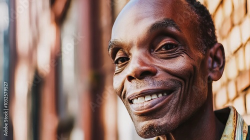 Close-up portrait of a smiling Black man.