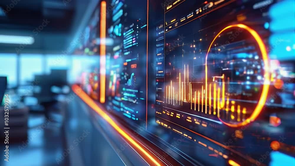 Futuristic digital interface with glowing lines and graphs. Futuristic digital interface with glowing lines and graphs.