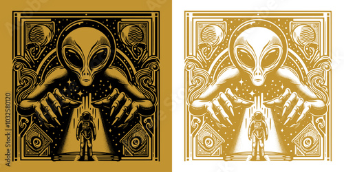 alien and a astronaut card design