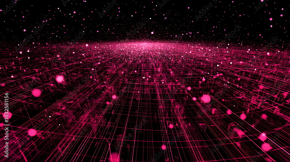 Digital Dreamscape: A mesmerizing abstract background featuring a futuristic grid bathed in a vibrant pink glow, with ethereal particles floating in the air. Digital Dreamscape: A mesmerizing abstract background featuring a futuristic grid bathed in a vibrant pink glow, with ethereal particles floating in the air.