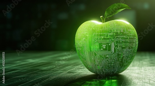 Digital circuitry embedded apple glowing energetically photo