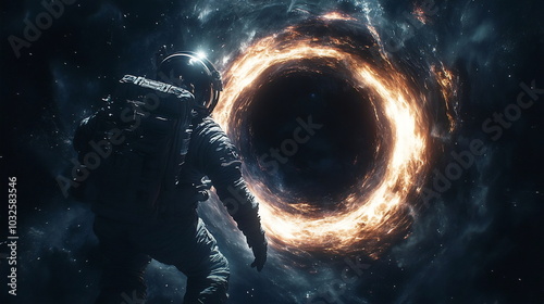 Astronaut Confronts Cosmic Abyss Near Swirling Black Hole