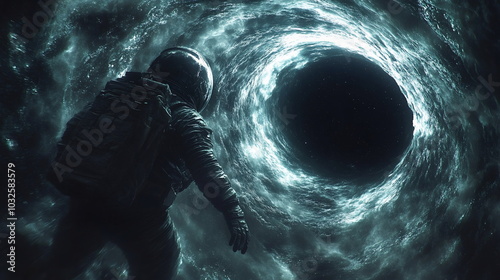 Astronaut Confronts Cosmic Abyss Near Swirling Black Hole