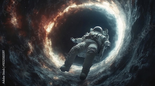 Astronaut Confronts Cosmic Abyss Near Swirling Black Hole