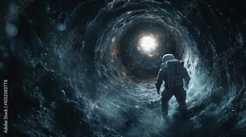 Astronaut Confronts Cosmic Abyss Near Swirling Black Hole