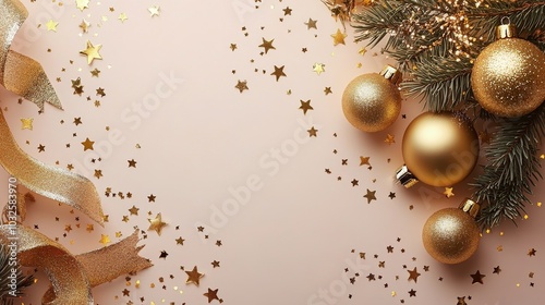 Golden ornaments and shimmering stars create a festive atmosphere for celebra...