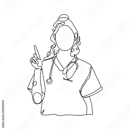 dessin en ligne continue d'une femme médecin, line art, vecteur	