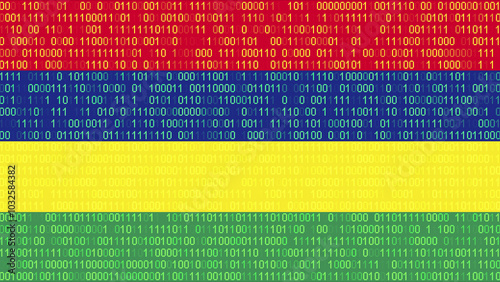 Binary code on flag of Mauritius. Program source code or Hacker concept on Mauritian flag. Mauritius digital technology security, hacking or programming
