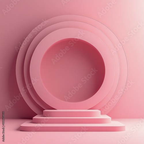 Layered pink circular shapes create a minimalistic design on a soft pink back...