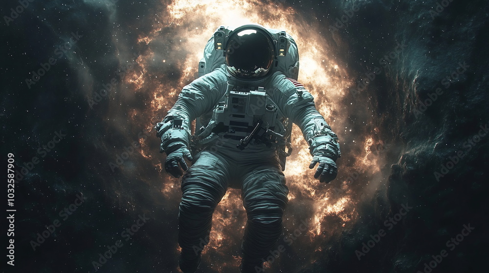 Astronaut Confronts Cosmic Abyss Near Swirling Black Hole