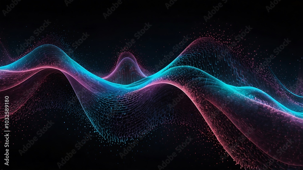 Fototapeta premium Glowing Digital Particles in Abstract Waveform Design