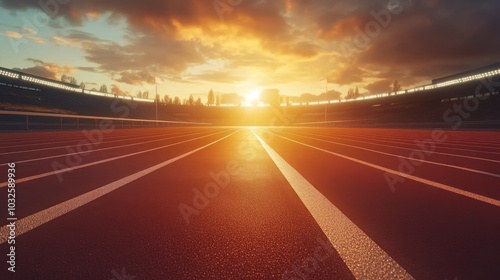 A vibrant sunset over a running track, highlighting the path for athletes.