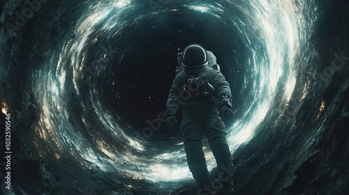 Astronaut Confronts Cosmic Abyss Near Swirling Black Hole