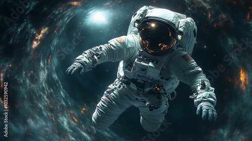 Astronaut Confronts Cosmic Abyss Near Swirling Black Hole